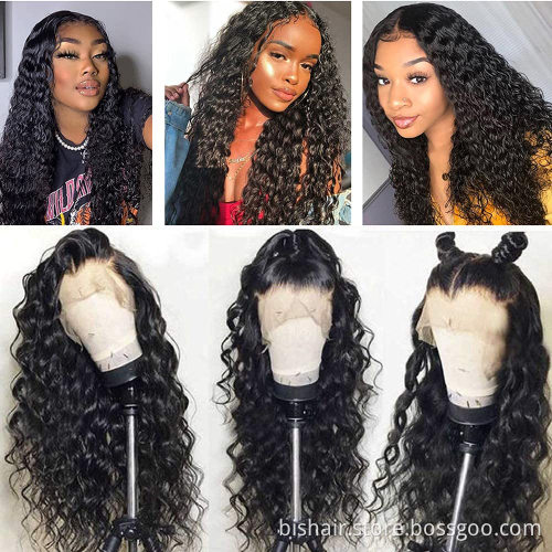 Brazilian Real Hair Water Wave Lace Front Wig 13X4 Lace Front Wig 150% Density Natural Black Suitable for Women 10-28 inches